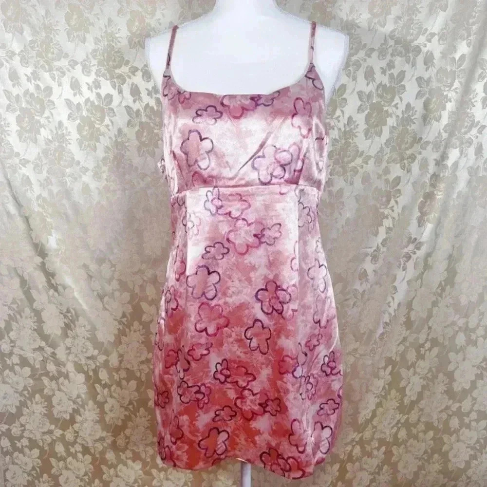 Wild Fable Light Pink Floral Design Satin Sheath Dress Women's Size L